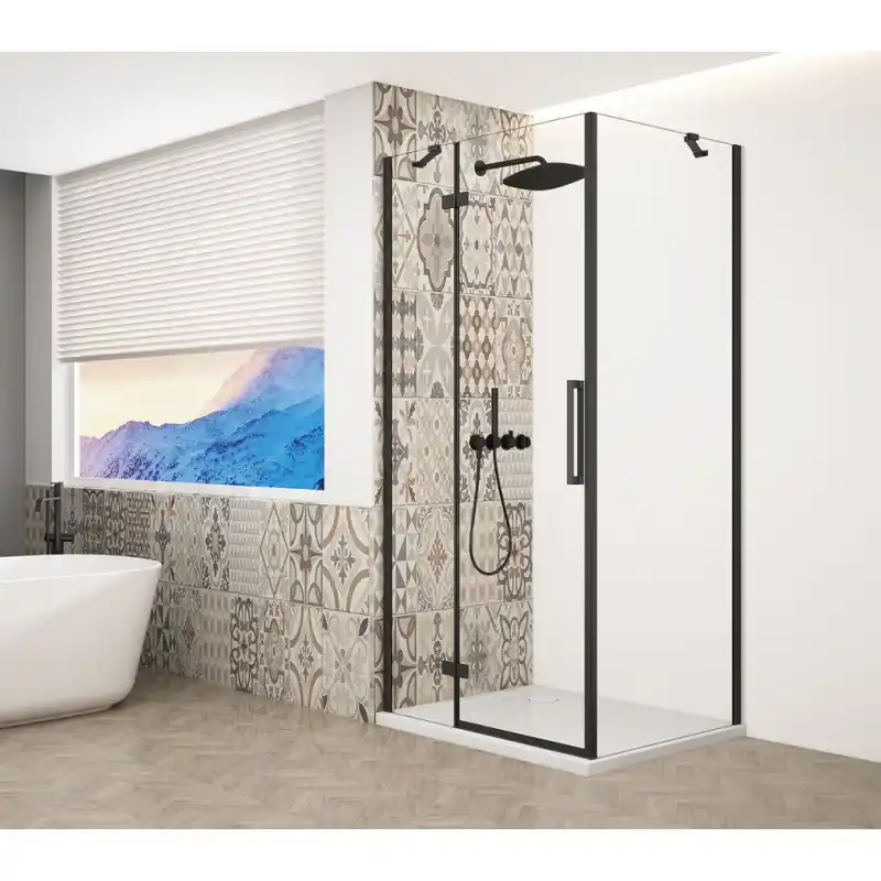 Značkový TRINITY BLACK čtvercový sprchový kout 800x800mm, čiré sklo, levé