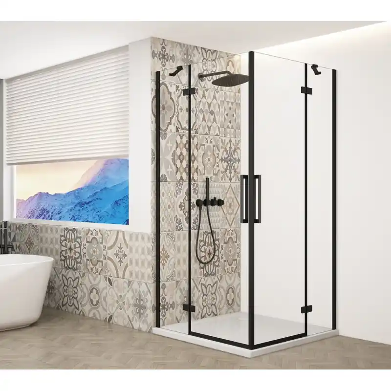 TRINITY BLACK čtvercový sprchový kout 800x800mm, rohový vstup, čiré sklo Korting