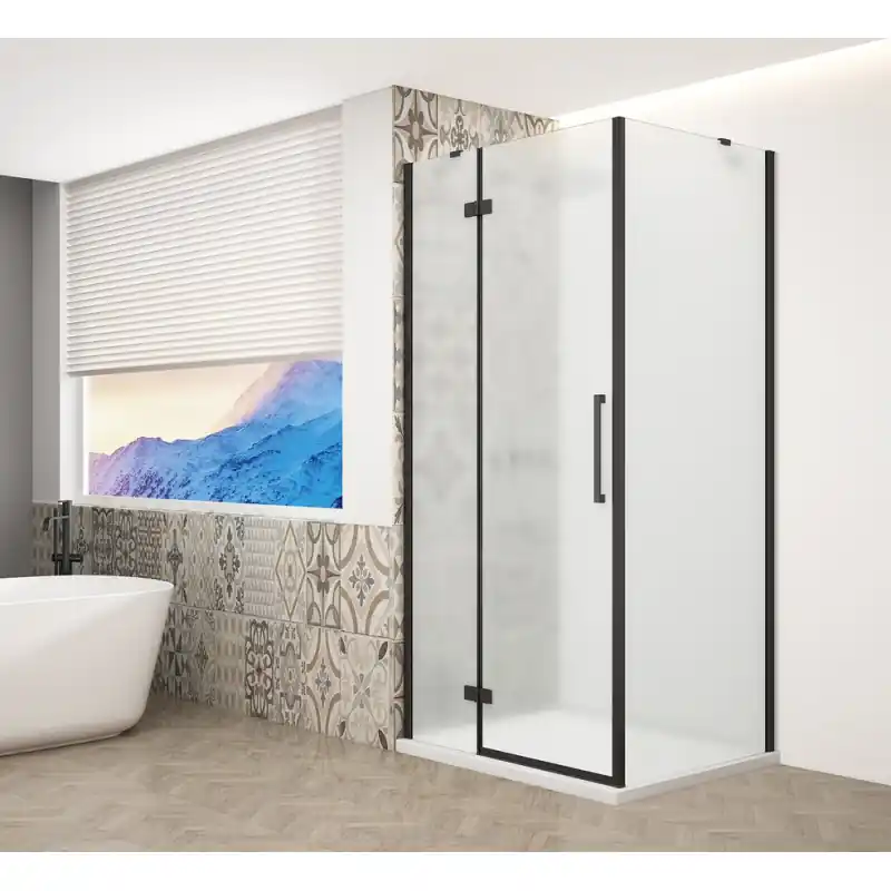 Beste Prijs TRINITY BLACK čtvercový sprchový kout 900x900mm, matné sklo, levé