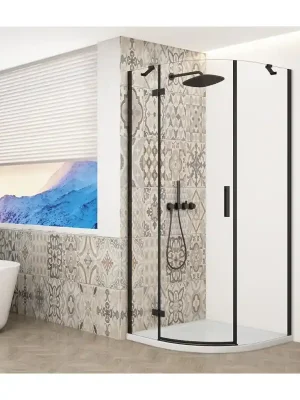 Finale Uitverkoop TRINITY BLACK čtvrtkruhový sprchový kout 900x900mm, čiré sklo, levé