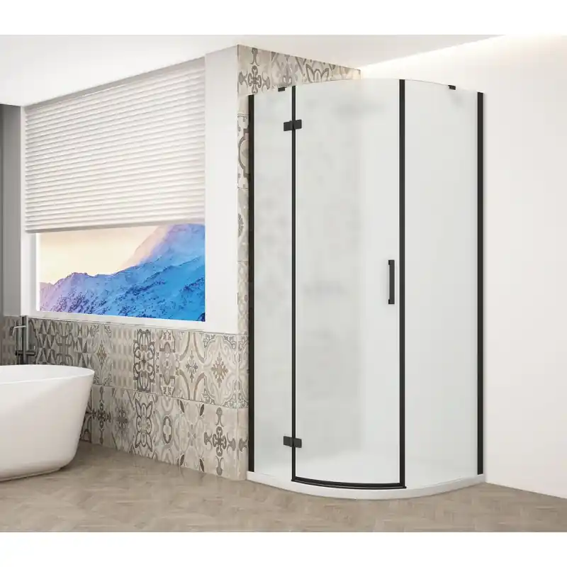 TRINITY BLACK čtvrtkruhový sprchový kout 900x900mm, matné sklo, levé Tijdelijk Beschikbaar