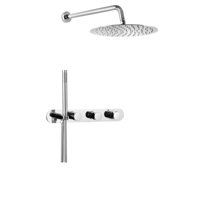 Podomítkový sprchový set s termostatickou baterií a držákem ruční sprchy, 2 výstupy, kulatá, chrom Gratis Retour