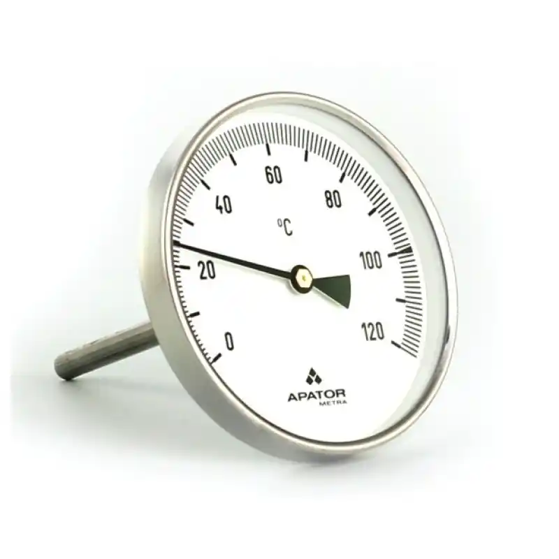Celonerezový teploměr d100mm se ZADNÍM vývodem 100mm, 0-450°C, bimetalový Op = Op