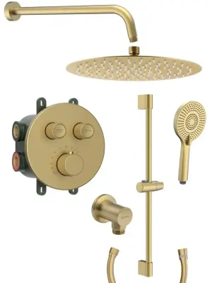 SMART SELECT podomítkový sprchový set s termostatickou baterií, 2 výstupy, posuvný držák sprchy, zlato mat Akce