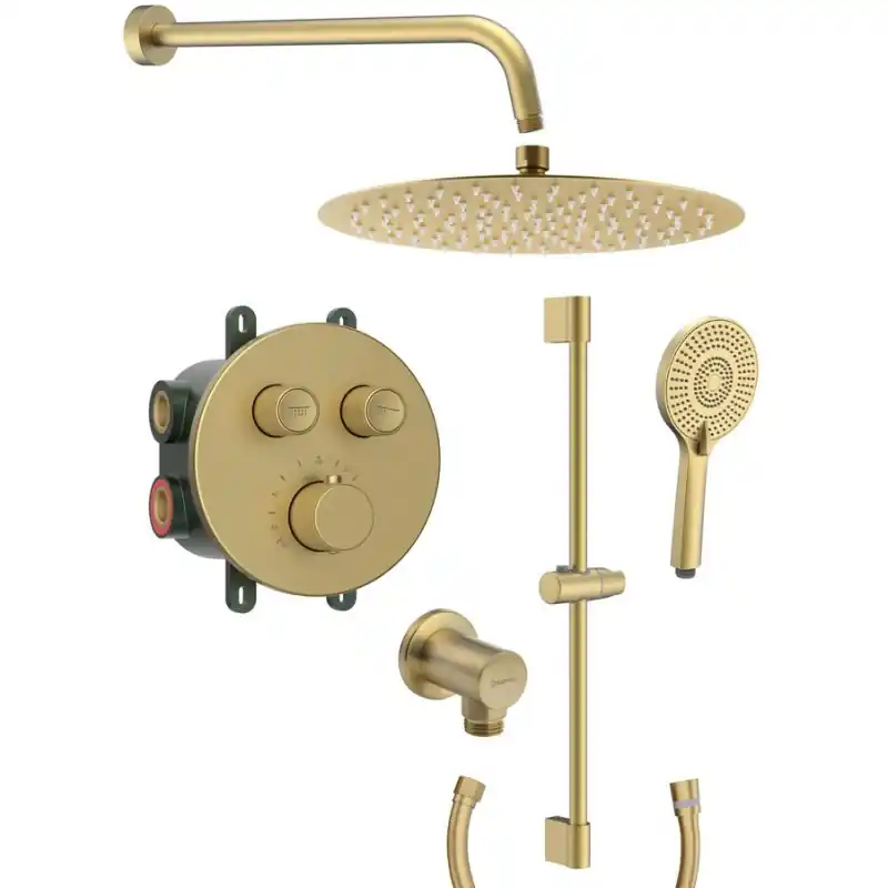 SMART SELECT podomítkový sprchový set s termostatickou baterií, 2 výstupy, posuvný držák sprchy, zlato mat Aanbieding