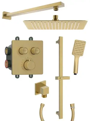 Premium SMART SELECT podomítkový sprchový set s termostatickou baterií, 2 výstupy, posuvný držák sprchy, zlato mat