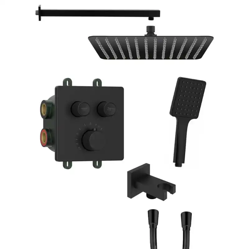Express Levering SMART SELECT podomítkový sprchový set s termostatickou baterií, 2 výstupy, vyústění, černá mat