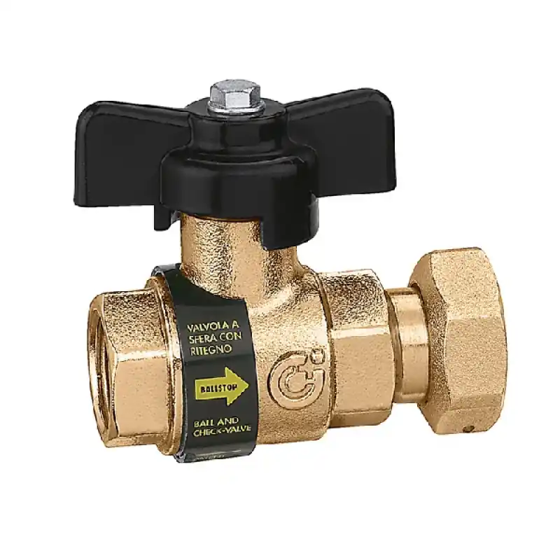 Superprijs BALLSTOP - Kulový ventil 1/2" x 3/4" maticí a integrovanou zpětnou klapkou