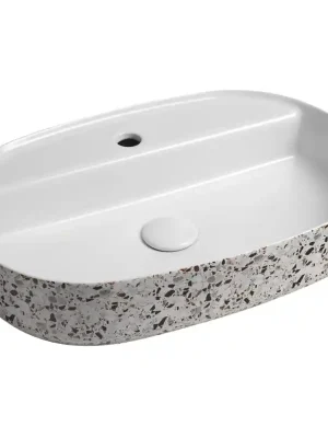 Gratis Retour INFINITY OVAL keramické umyvadlo na desku, 60x40cm, terrazzo