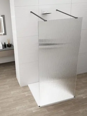 Značkový ESCA BLACK MATT jednodílná sprchová zástěna do prostoru, sklo Flute, 1500 mm