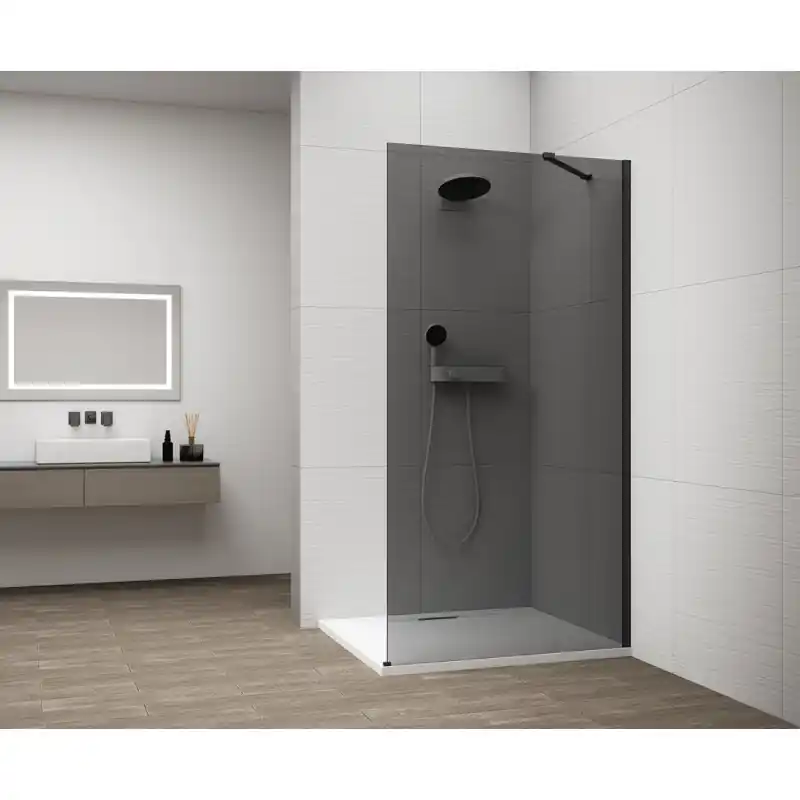ESCA BLACK MATT jednodílná sprchová zástěna k instalaci ke stěně, kouřové sklo, 1200 mm Favoriet