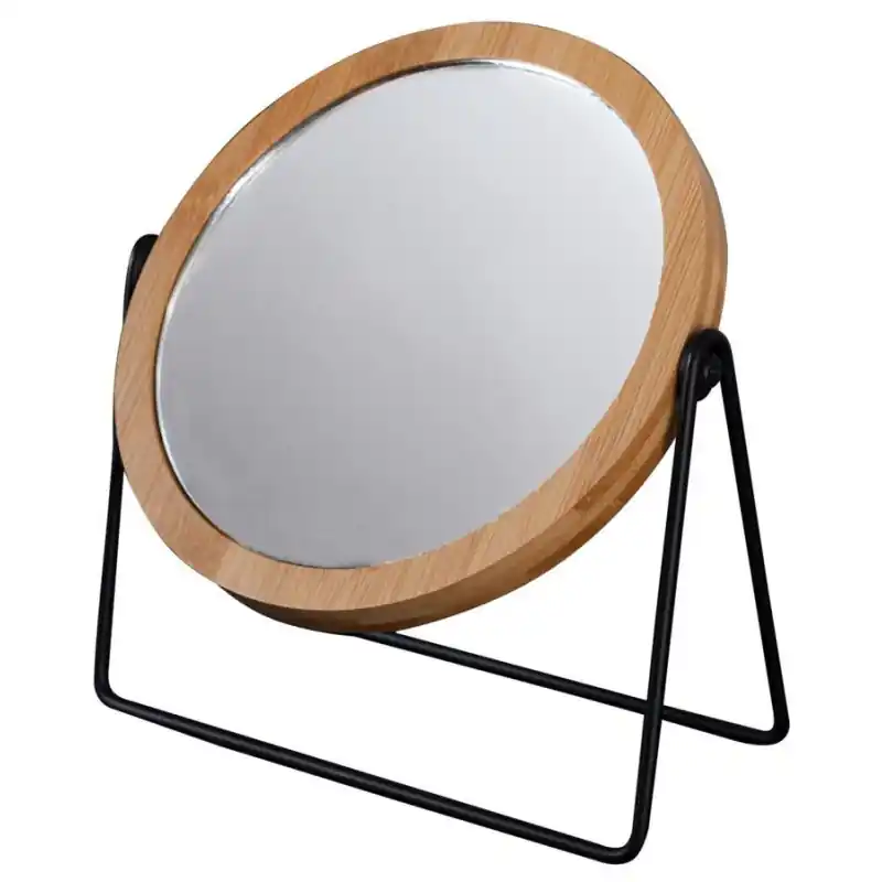 KARA kosmetické zrcátko na postavení, Ø 145mm, oboustranné, černá/bambus Premium