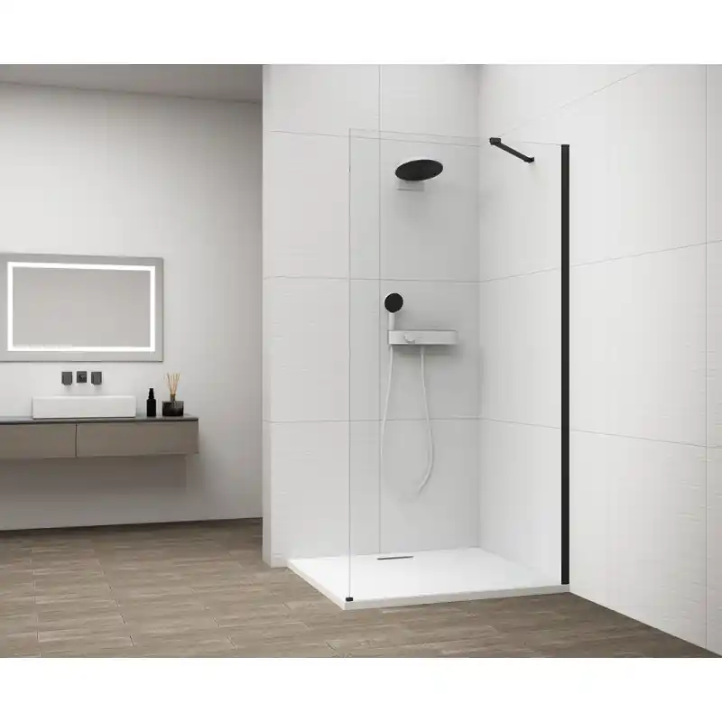 ESCA BLACK MATT jednodílná sprchová zástěna k instalaci ke stěně, sklo čiré, 800 mm Korting