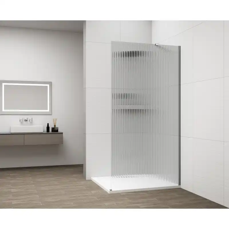 Favoriet ESCA CHROME jednodílná sprchová zástěna k instalaci ke stěně, sklo Flute, 1400 mm