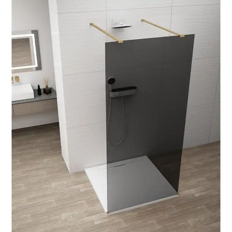 ESCA GOLD MATT jednodílná sprchová zástěna do prostoru, kouřové sklo, 1500 mm Veilige Betaling