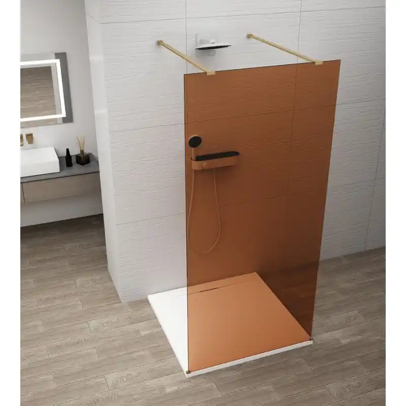 Populair ESCA GOLD MATT jednodílná sprchová zástěna do prostoru, sklo Marron, 1400 mm