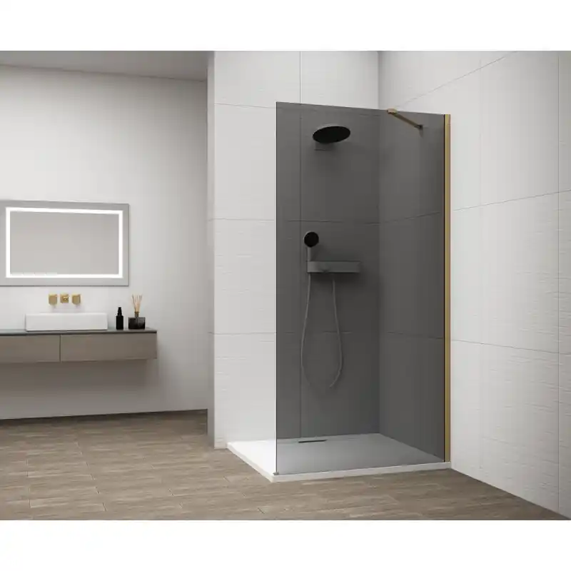 Laatste Kans ESCA GOLD MATT jednodílná sprchová zástěna k instalaci ke stěně, kouřové sklo, 1500 mm