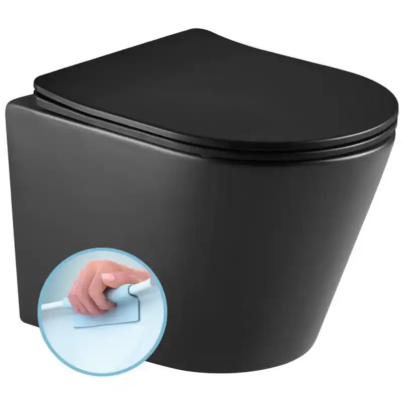Korting PACO závěsná WC mísa, Rimless, 36x53cm, černá mat