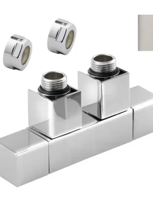 CUBE TWIN připojovací sada ventilů pro středové připojení, rozteč 50 mm, broušený nerez Nakupujte Hned