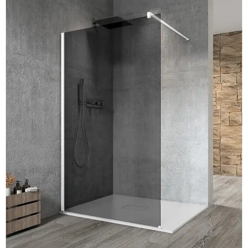 Speciale Aanbieding VARIO WHITE jednodílná sprchová zástěna k instalaci ke stěně, kouřové sklo, 700 mm