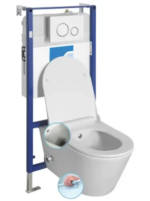 Levný Závěsné WC AVVA CLEANWASH , integr. baterie a bidet. sprška s podomítkovou nádržkou a tlačítkem Schwab, bílá