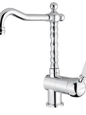 Premium KIRKÉ WHITE stojánková dřezová baterie, bílá páčka, chrom