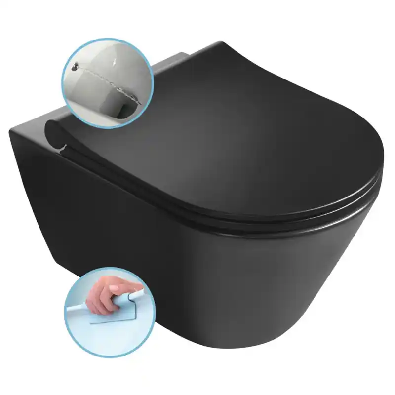 AVVA CLEANWASH závěsná WC mísa, Rimless, s bidetovou sprškou, 35,5x53cm, černá mat Meest Verkocht