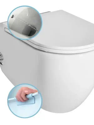 INFINITY závěsná WC mísa Rimless, integrovaný ventil a bidet. sprška, 36,5x53 cm, bílá Gereduceerde Prijs