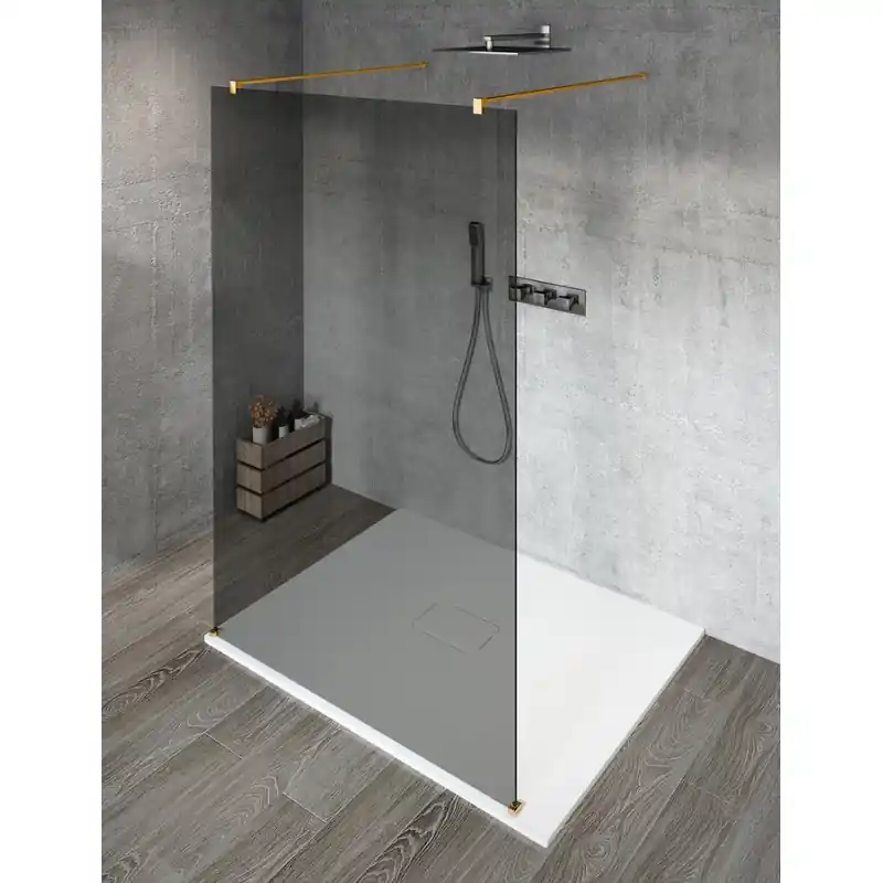Nieuw VARIO GOLD MATT jednodílná sprchová zástěna do prostoru, kouřové sklo, 1200 mm