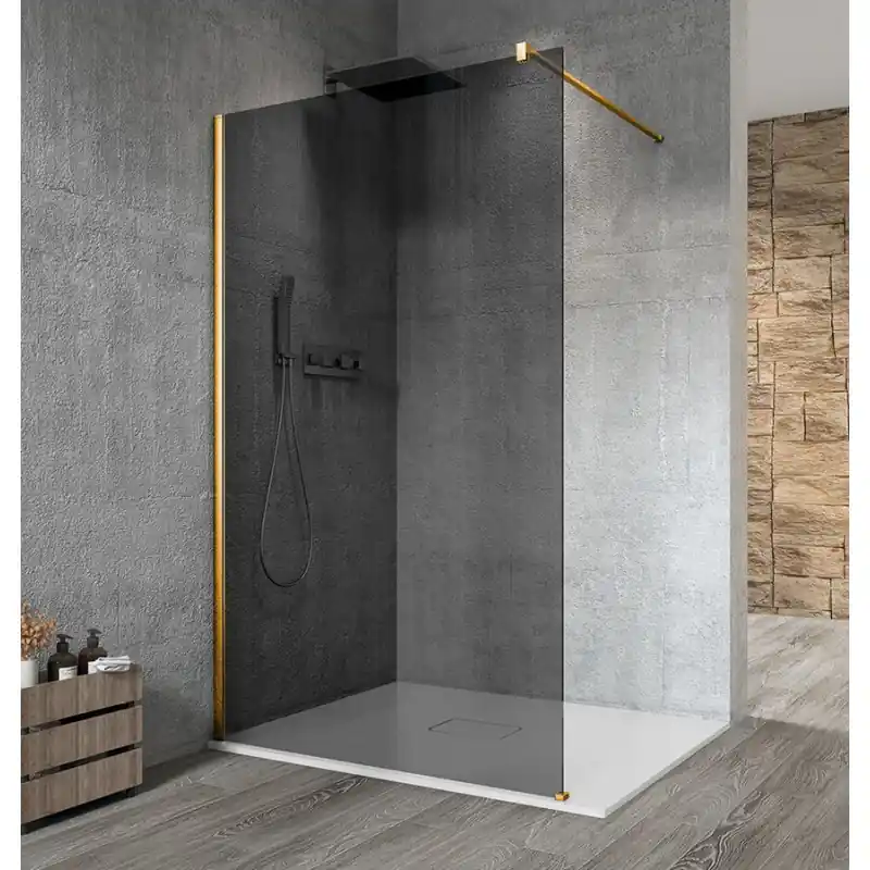 VARIO GOLD MATT jednodílná sprchová zástěna k instalaci ke stěně, kouřové sklo, 1400 mm Hoge Kwaliteit