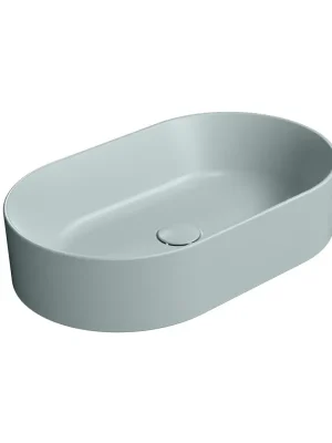Direct Beschikbaar KUBE X keramické umyvadlo na desku, 60x37cm, oválné, ghiaccio mat