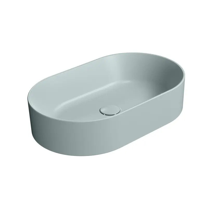 Direct Beschikbaar KUBE X keramické umyvadlo na desku, 60x37cm, oválné, ghiaccio mat