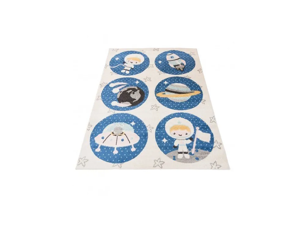 Gratis Retour Dětský kusový koberec HAPPY H330A Kosmonaut Raketa Vesmír bílý / modrý