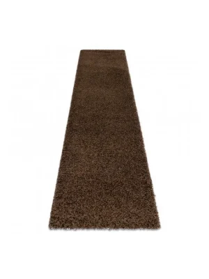 Premium Koberec Běhoun jednobarevný SOFFI shaggy 5cm hnědý