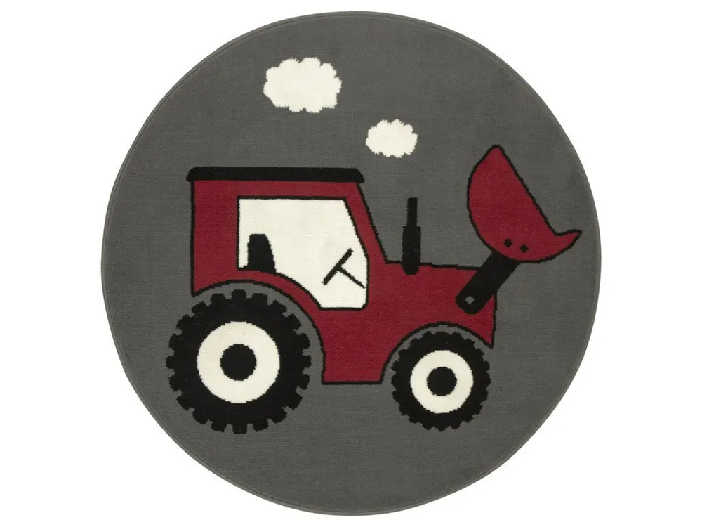 Kulatý dětský koberec Luna Kids 534457/51915 Traktor červený šedý Shop Nu