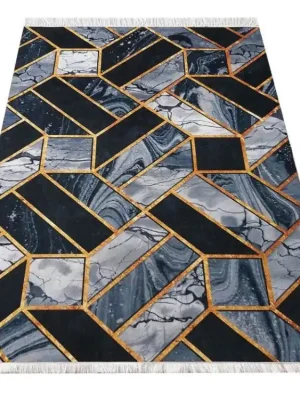 Časově Omezené Moderní kusový koberec BLACK and GOLD 04 Geometrický protiskluzový černý zlatý