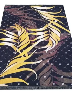 Moderní kusový koberec BLACK and GOLD 08 Listí protiskluzový modrý zlatý černý Objednat Nyní