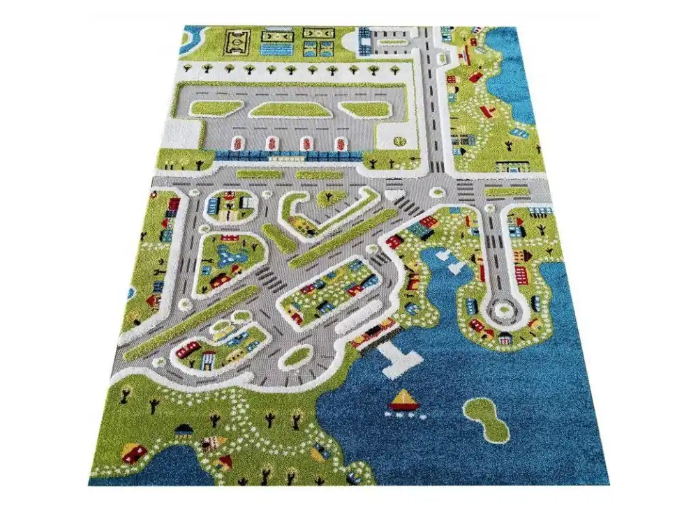 Finale Uitverkoop Dětský kusový koberec Uličky Color Kids 01 Město Moře zelený modrý