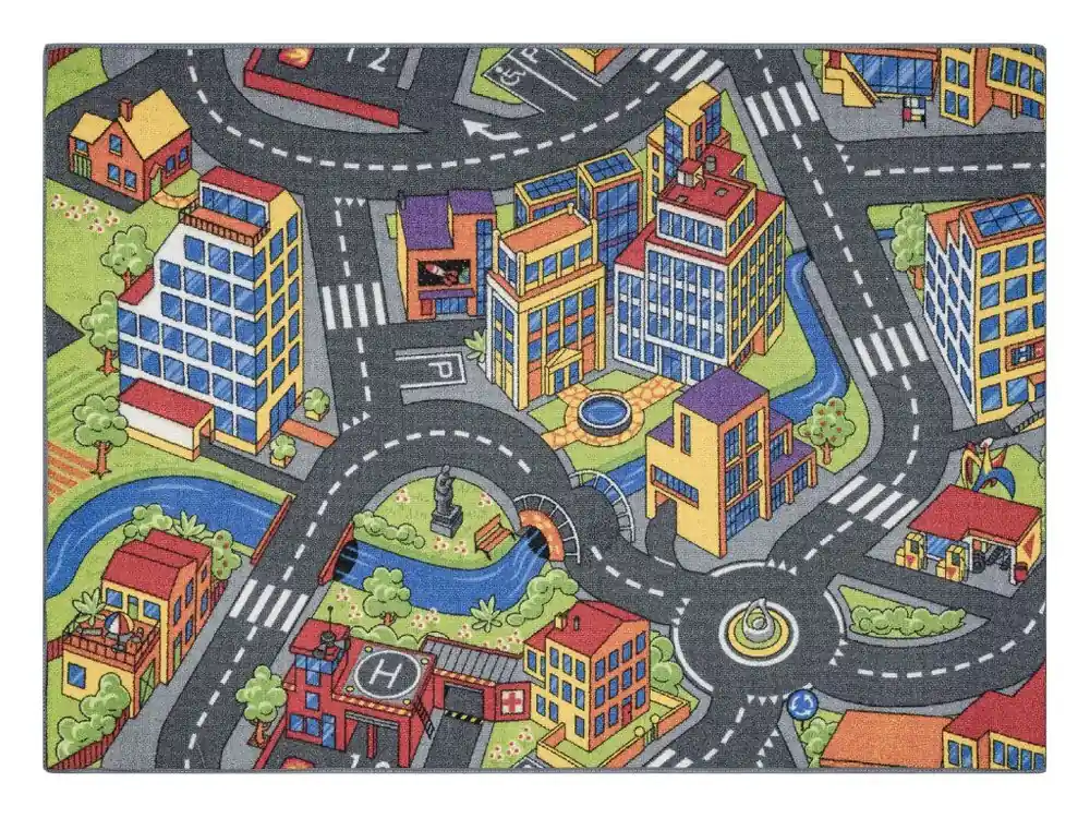 Dětský kusový koberec REBEL ROADS Town life 97 Velkoměsto ulice protiskluzový šedý Favoriet