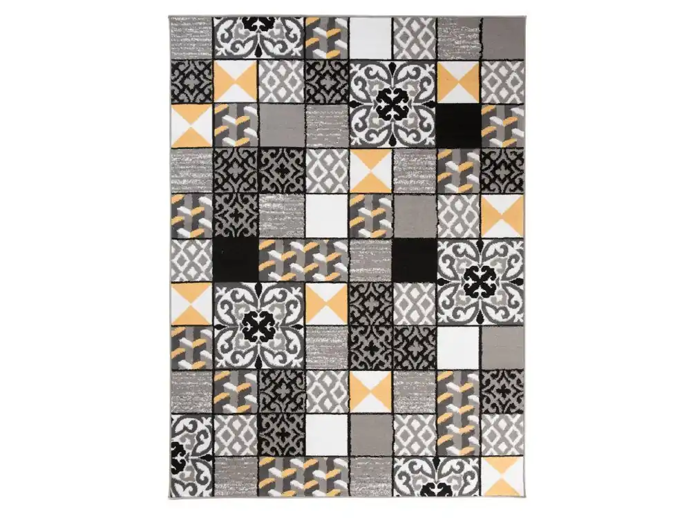Ověřený Kusový koberec moderní MAYA Z906A Patchwork šedý žlutý