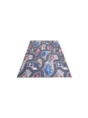 Dokud Zásoby Vydrží Dětský kusový koberec FLANNEL PRINTED B-605 Závodní Auta Ulice šedý