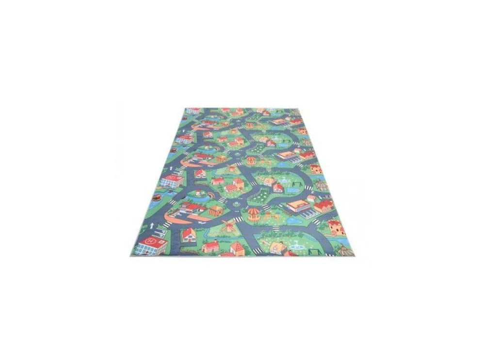Dětský kusový koberec FLANNEL PRINTED B-601 Uličky Město zelený šedý Shop Nu