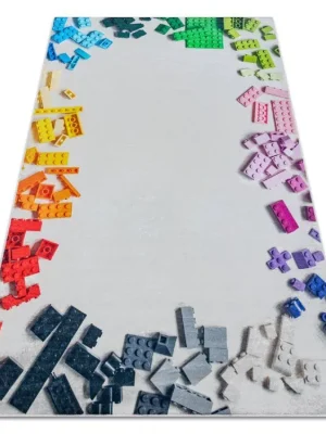 Dětský kusový koberec vhodný k praní BAMBINO 38480 Kostky Lego šedý vícebarevný Blesková Nabídka