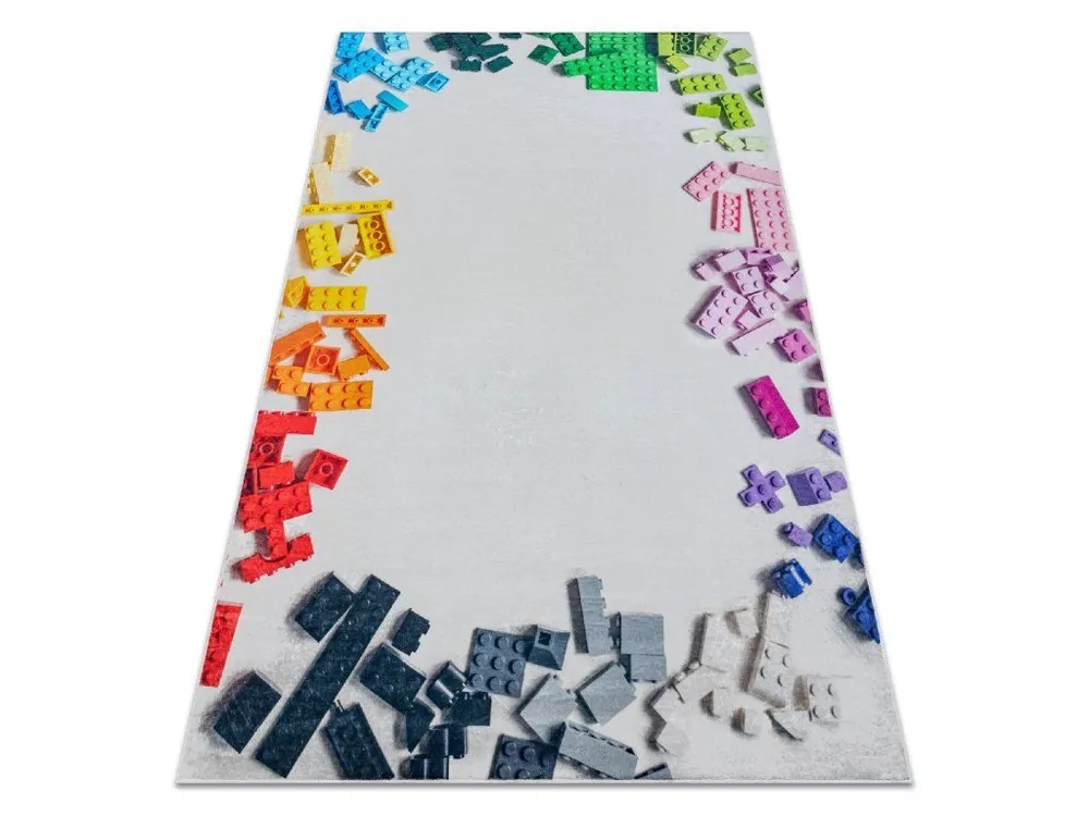 Dětský kusový koberec vhodný k praní BAMBINO 38480 Kostky Lego šedý vícebarevný Flitsaanbieding