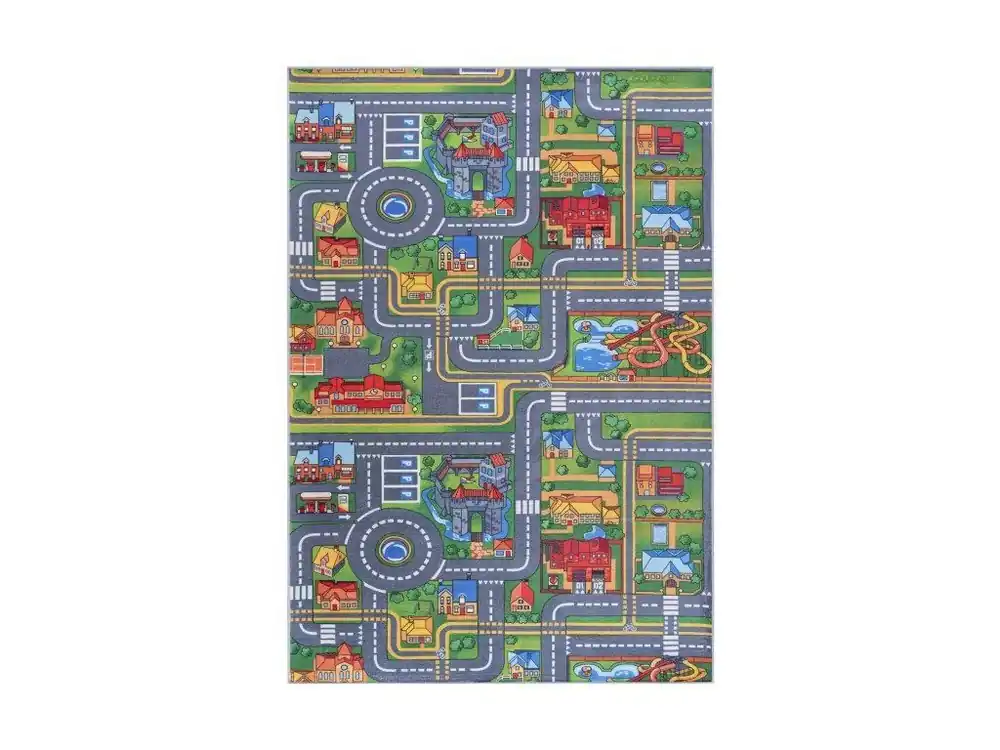 Dětský kusový koberec FLANNEL PRINTED B-529 Město Ulice šedý zelený Beste Prijs