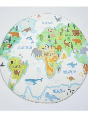 Omezené Množství Kulatý dětský koberec KIDS 250321N Mapa Světa
