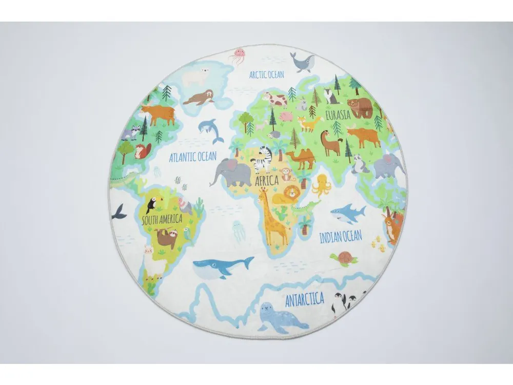 Omezené Množství Kulatý dětský koberec KIDS 250321N Mapa Světa