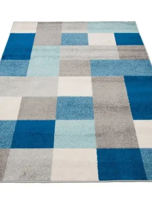 Kusový koberec LAZUR C574B Kostky šedý modrý Premium