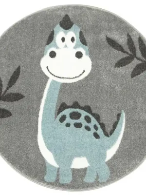 Koupit Online Kulatý dětský koberec Lima C880A Dinosaurus šedý modrý
