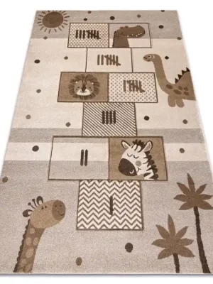 Must-Have Dětský kusový koberec KIDDO 3868 Skákací Panák Zvířátka béžový krémový